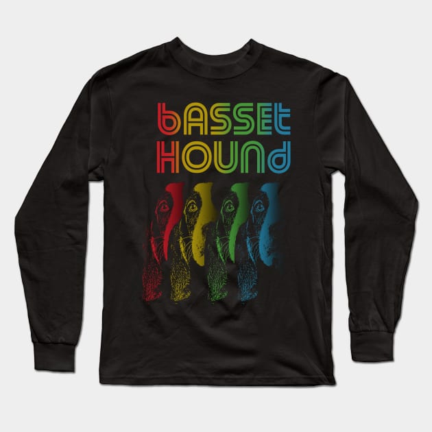 Cool Retro Groovy Basset Hound Dog Long Sleeve T-Shirt by Madfido